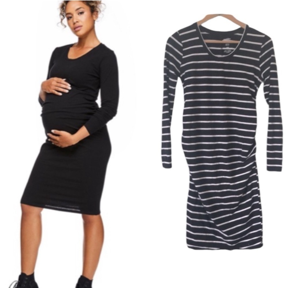 Paisley Sky Maternity striped Long Sleeve Bodycon Dress black white size S